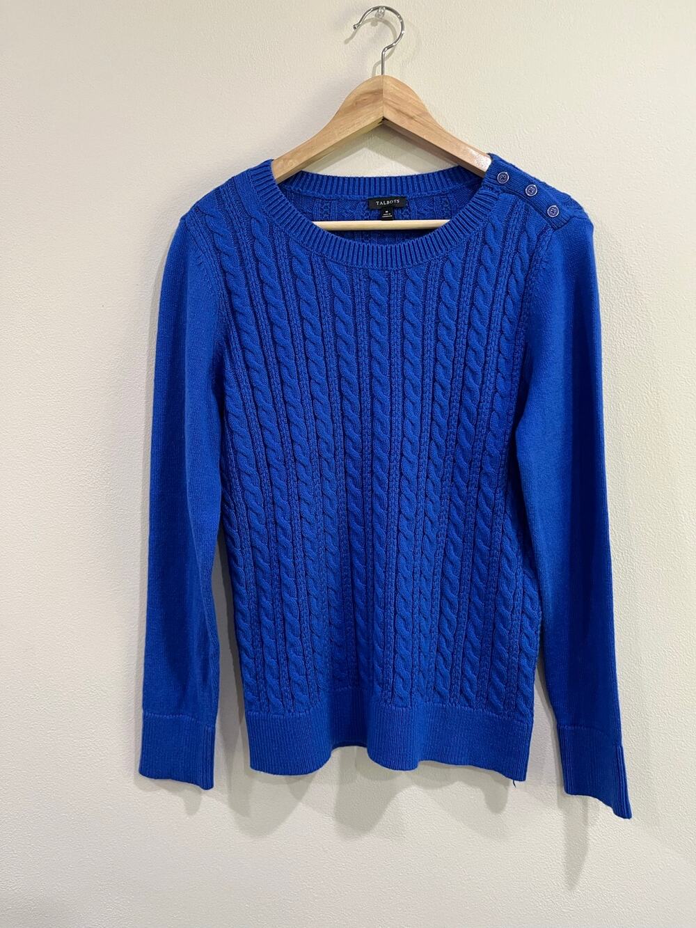 Talbots Blue Cable Knit Preppy Crew Neck Sweater NWT Size Medium